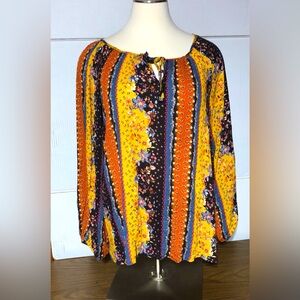 Haptics by Holly Harper 3X colorful flowy peasant blouse.